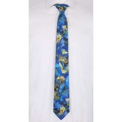 Henk ter Horst Krawatte | Aquarell-Print | Blau mit Gold- und Türkis-Akzenten