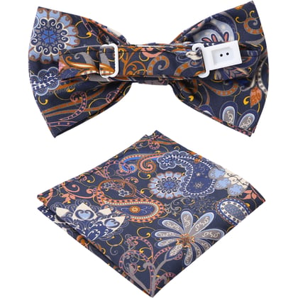 Henk ter Horst Fliege | Paisley-Print | Dunkelblau & Braun | inkl. Einstecktuch