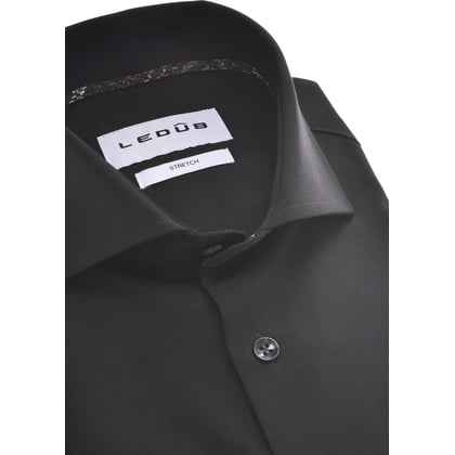 Ledub Dresshemd Uni | Schwarz | Stretch | Kentkragen