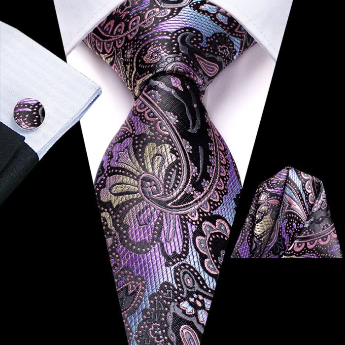 Kaufen Sie Henk ter Horst Krawatte Seide mit Manschettenknöpfen und Einstecktuch, florales Paisley Blau für nur 59,95 € bei Henk ter Horst fashion