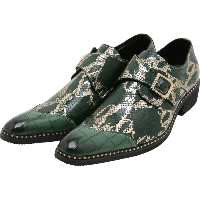 Kaufen Sie Henk ter Horst Schuhe Grün | Markanter Reptilien-Print | Goldene Schnalle und Nieten-Details für nur 39,95 € bei Henk ter Horst fashion