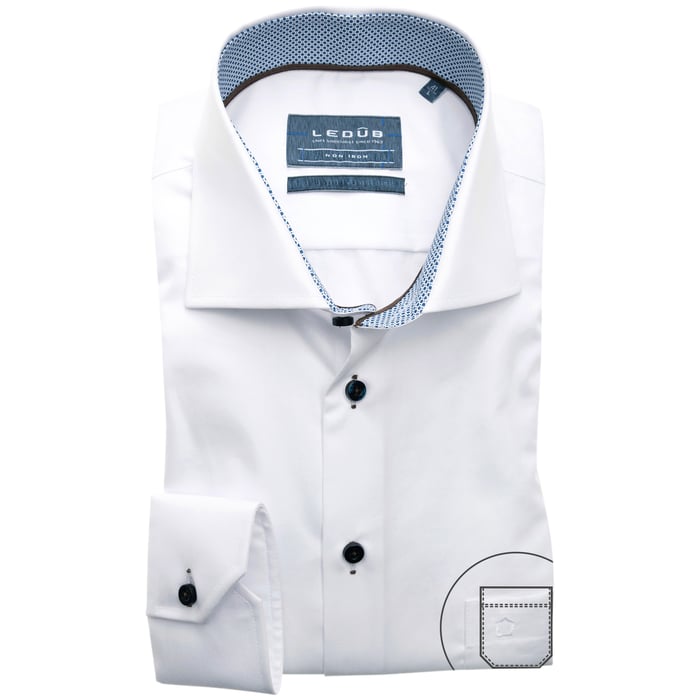 Kaufen Sie Ledub strijkvrij modern fit overhemd met wide spread boord en borstzak Spierwit  Donkerblauw für nur € 79,95 bei Henk ter Horst fashion