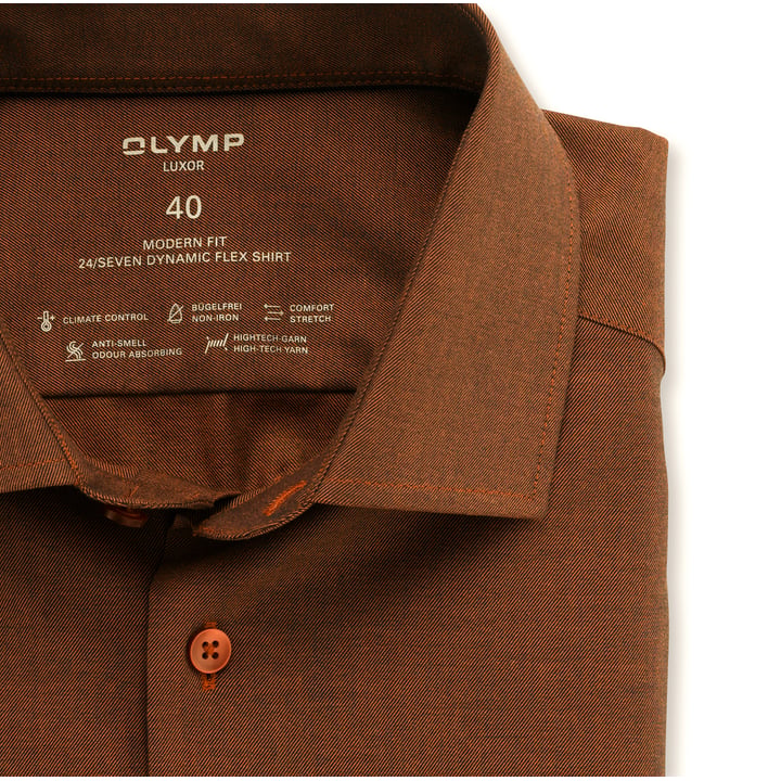 Kaufen Sie Olymp Luxor modern fit Hemd uni Rot orange für nur € 79,95 bei Henk ter Horst fashion