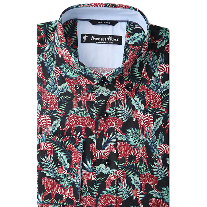 Kaufen Sie Henk ter Horst 100% katoenen overhemd met lange mouw en zebra panter print Donkerrood für nur 89,95 € bei Henk ter Horst fashion