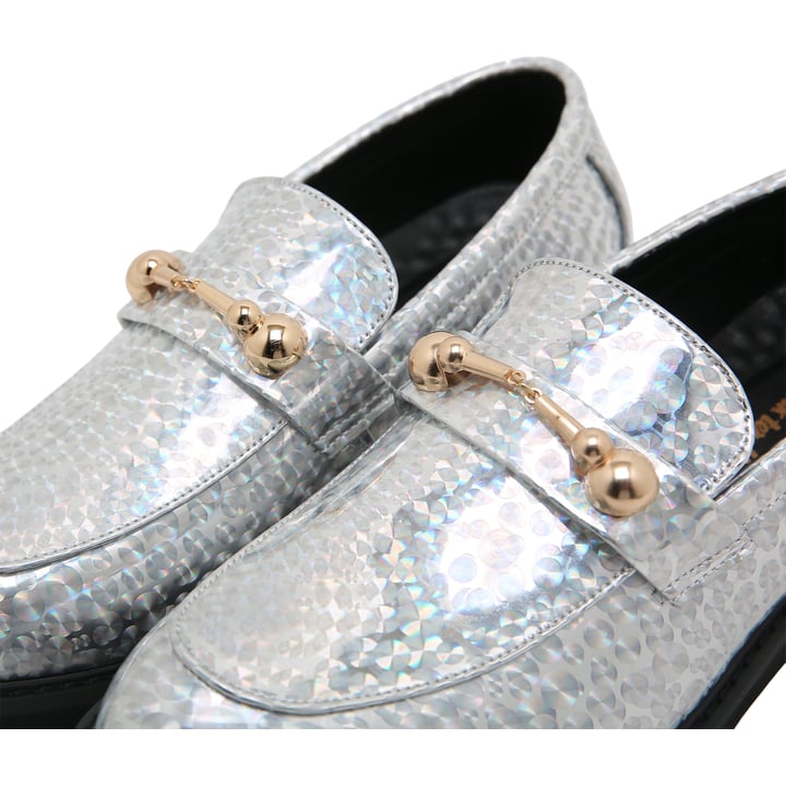 Henk ter Horst Lack-Loafer Silber mit Hammerprägung | Holografie-Glanz | Goldfarbenes Detail