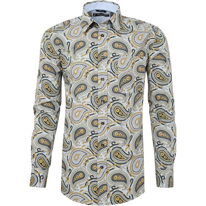 Henk ter Horst Casualhemd | Paisley Print Grau-Gold | Button-Down | Lange Ärmel