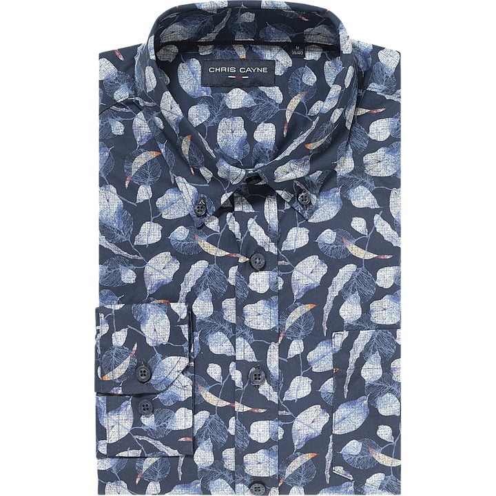 Kaufen Sie Chris Cayne Freizeithemd | Blätterprint | Button-down | 100% Baumwolle | Dunkelblau für nur 49,95 € bei Henk ter Horst fashion