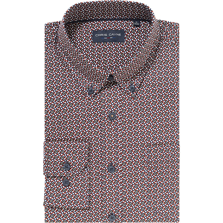 Kaufen Sie Chris Cayne Herrenhemd | Grafischer Print | Button-Down | Dunkelrot | 100% Baumwolle für nur 49,95 € bei Henk ter Horst fashion