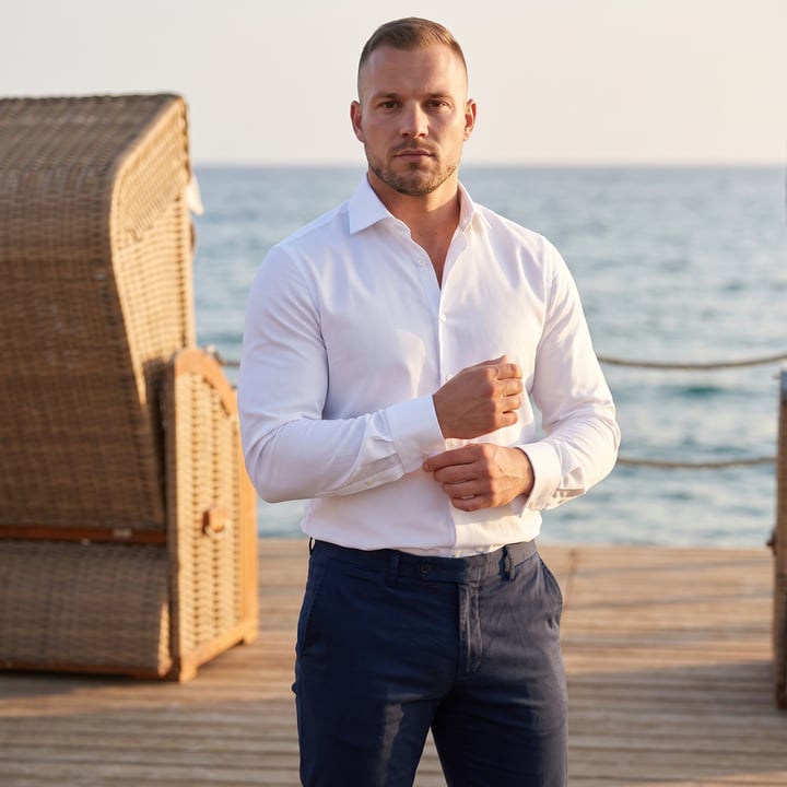 Kaufen Sie Ledub slim fit overhemd met wide spread kraag en extra lange mouw Spierwit für nur € 79,95 bei Henk ter Horst fashion