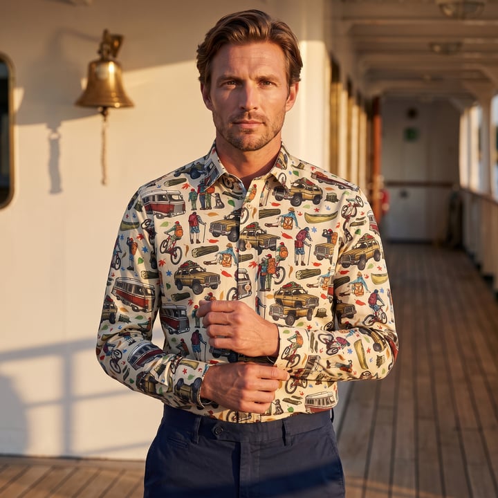 Kaufen Sie Henk ter Horst 100% katoenen overhemd met lange mouw en kampeerders print Beige für nur 89,95 € bei Henk ter Horst fashion