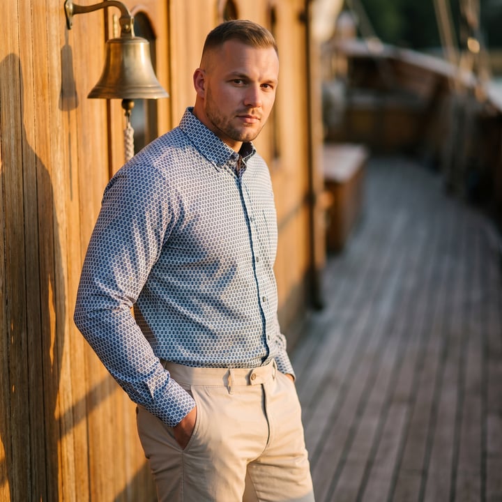 Kaufen Sie Chris Cayne Herrenhemd | Geometrisches Muster | Button-Down | Blau | Easy Care für nur 49,95 € bei Henk ter Horst fashion