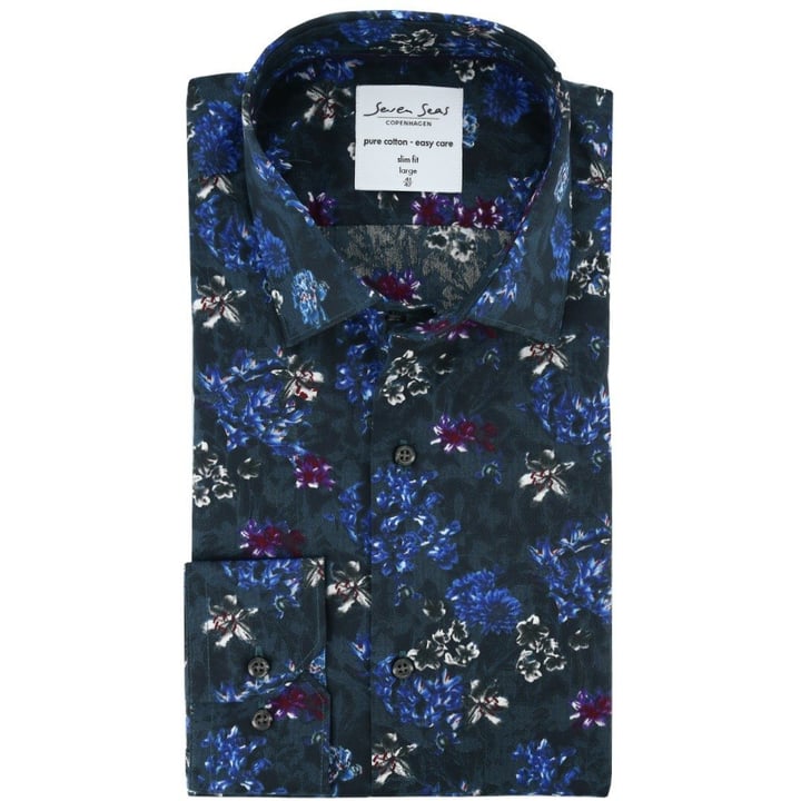 Kaufen Sie Seven Seas hemd Charlie slim fit grau/blau blümen für nur € 39,95 bei Henk ter Horst fashion